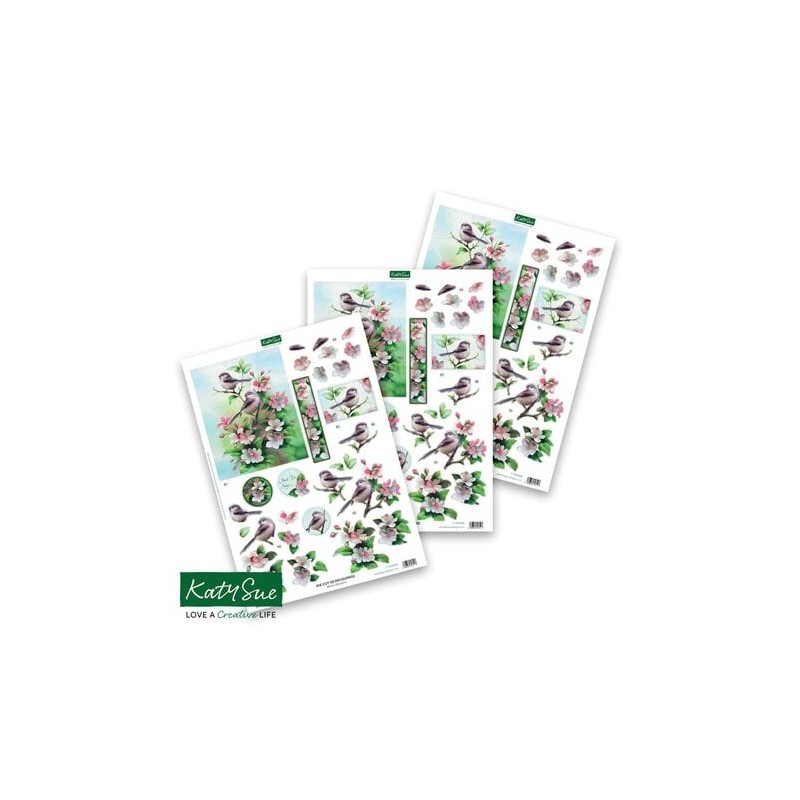(11-DCD528)Katy Sue Designs Birds in Blossom 3D Die-Cut Decoupage (3pcs)