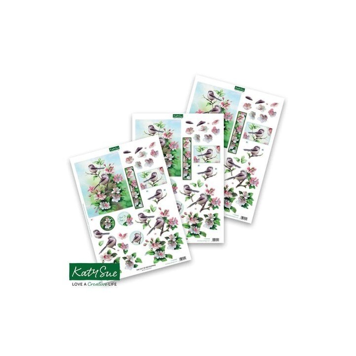 (11-DCD528)Katy Sue Designs Birds in Blossom 3D Die-Cut Decoupage (3pcs)