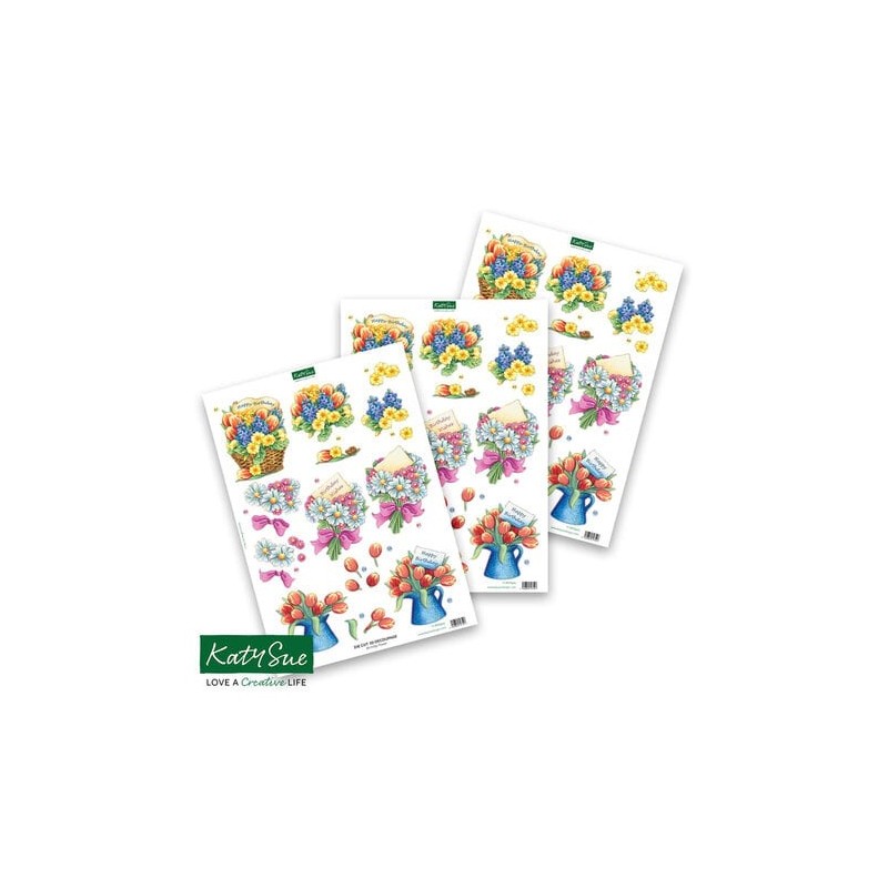 (11-DCD500)Katy Sue Designs Birthday Flower 3D Die-Cut Decoupage (3pcs)