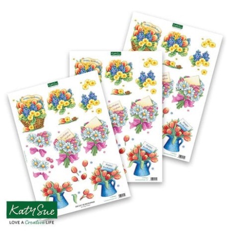 (11-DCD500)Katy Sue Designs Birthday Flower 3D Die-Cut Decoupage (3pcs)