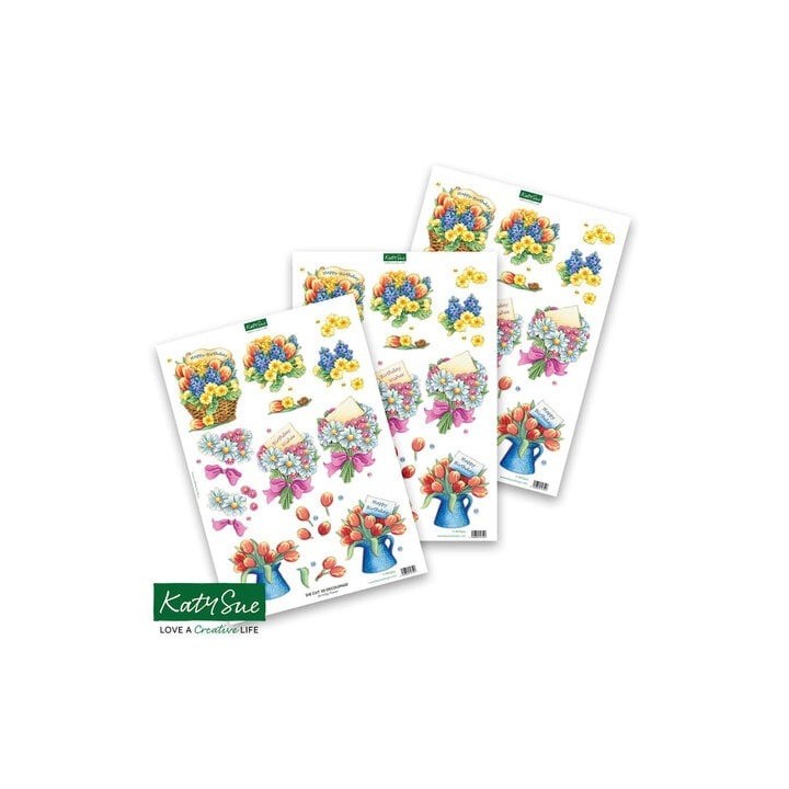 (11-DCD500)Katy Sue Designs Birthday Flower 3D Die-Cut Decoupage (3pcs)