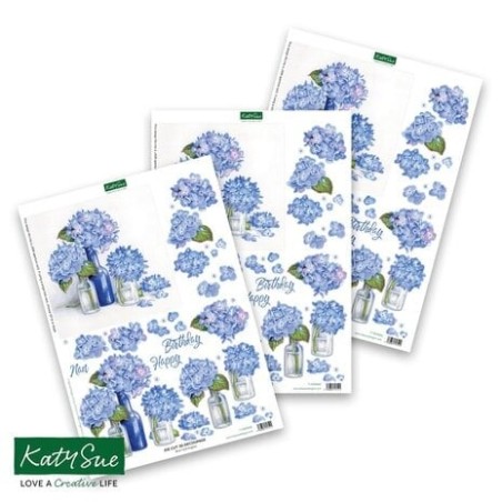 (11-DCD665)Katy Sue Designs Blue Hydrangeas 3D Die-Cut Decoupage (3pcs)