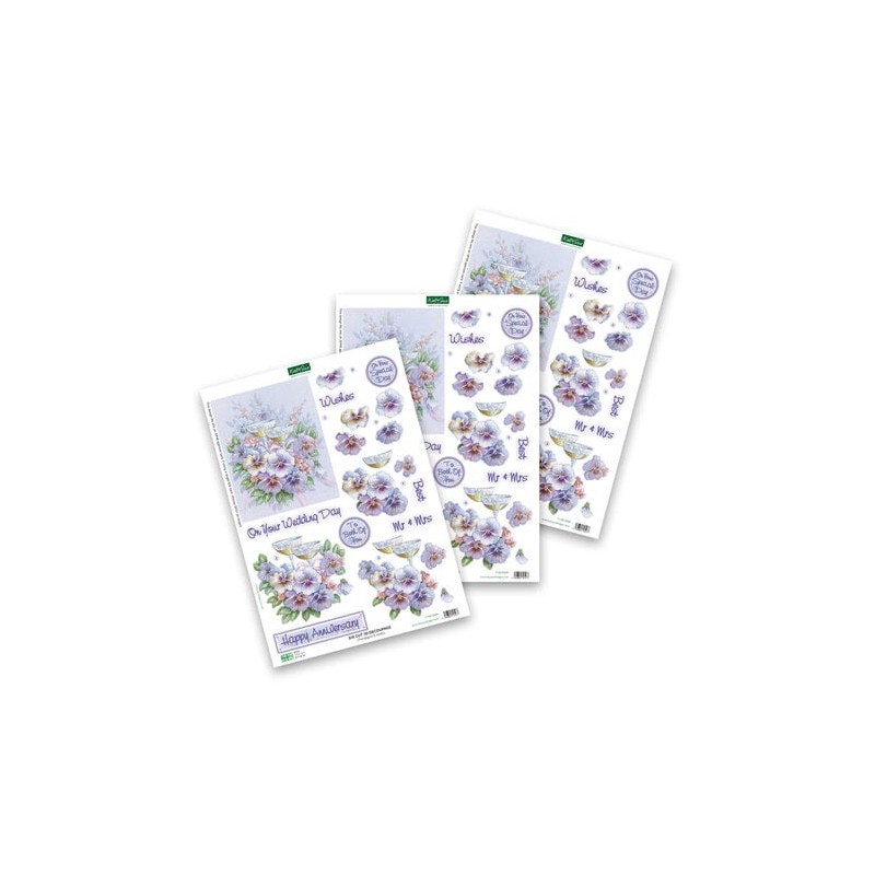 (11-DCD609)Katy Sue Designs Champagne and Violets 3D Die-Cut Decoupage (3pcs)