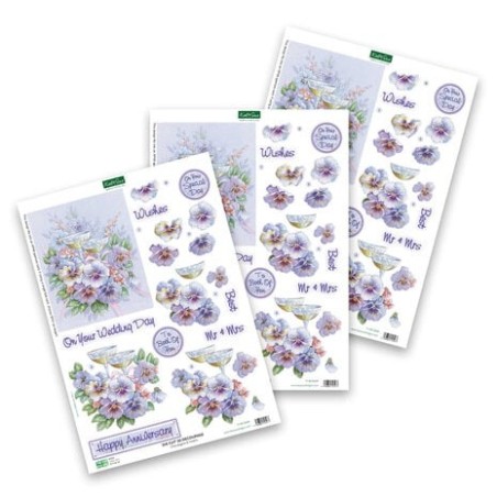 (11-DCD609)Katy Sue Designs Champagne and Violets 3D Die-Cut Decoupage (3pcs)