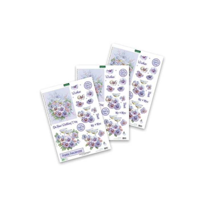 (11-DCD609)Katy Sue Designs Champagne and Violets 3D Die-Cut Decoupage (3pcs)