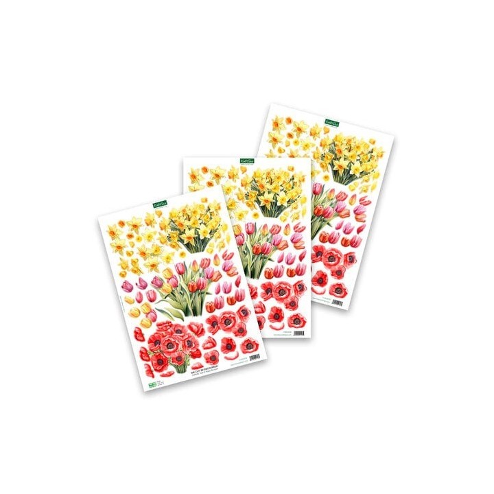 (11-DCD703)Katy Sue Designs Daffodil, Tulip & Poppy Bouquet 3D Die-Cut Decoupage (3pcs)