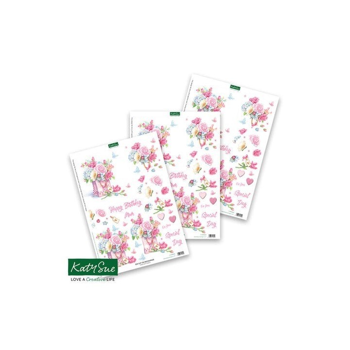 (11-DCD646)Katy Sue Designs Filled with Flowers 3D Die-Cut Decoupage (3pcs)