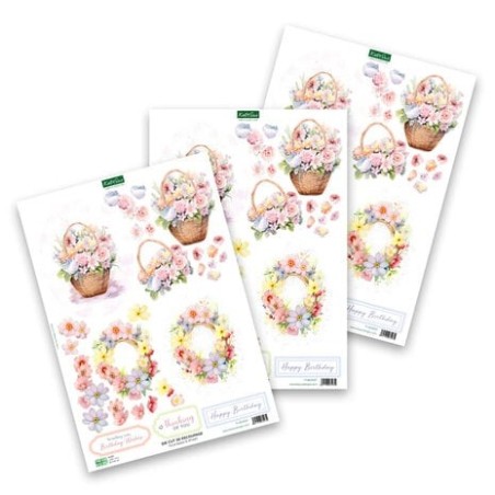 (11-DCD707)Katy Sue Designs Floral Basket & Wreath 3D Die-Cut Decoupage (3pcs)