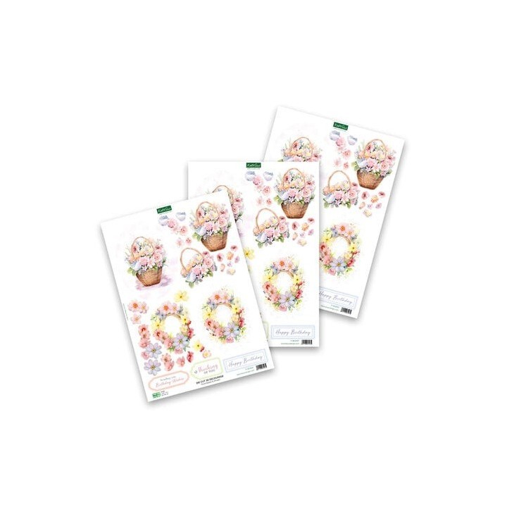 (11-DCD707)Katy Sue Designs Floral Basket & Wreath 3D Die-Cut Decoupage (3pcs)