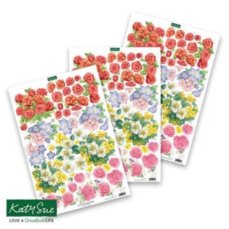 (11-DCD700)Katy Sue Designs Flower Patch 3D Die-Cut Decoupage (3pcs)