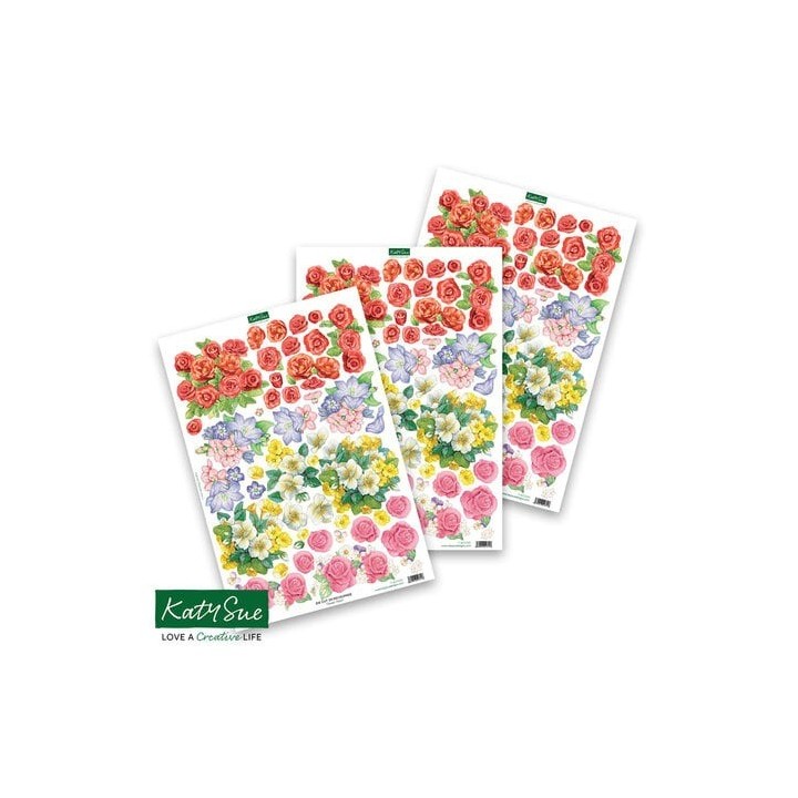 (11-DCD700)Katy Sue Designs Flower Patch 3D Die-Cut Decoupage (3pcs)