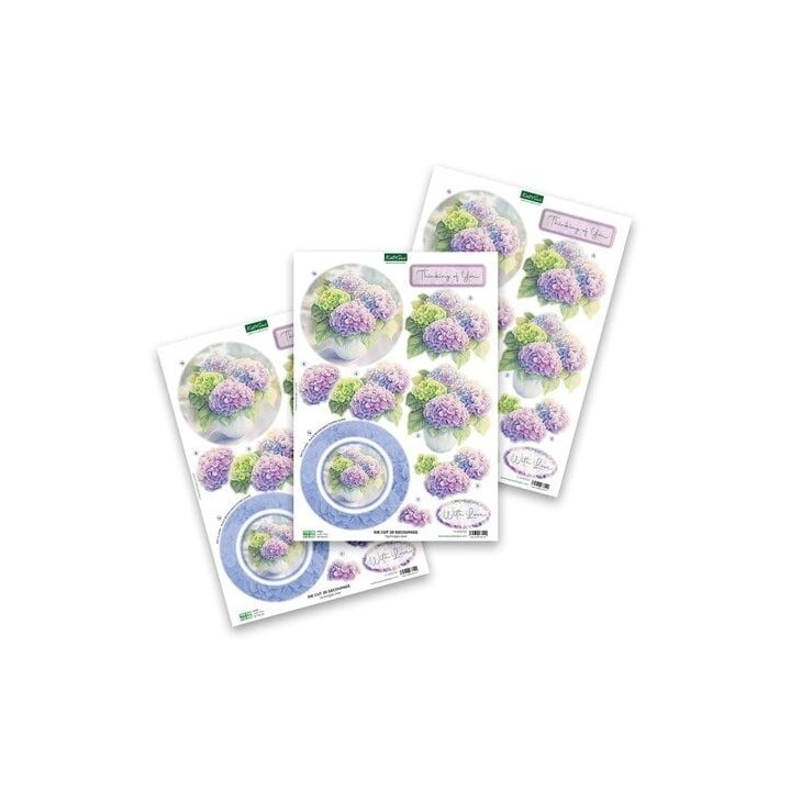 (11-DCD720)Katy Sue Designs Hydrangea Vase 3D Die-Cut Decoupage (3pcs)