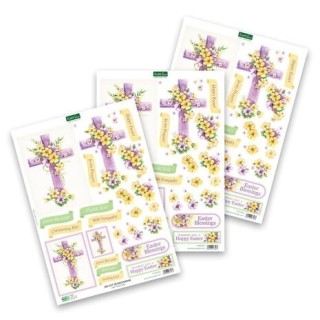 (11-DCD724)Katy Sue Designs Lilac Floral Cross 3D Die-Cut Decoupage (3pcs)