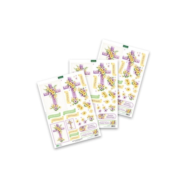 (11-DCD724)Katy Sue Designs Lilac Floral Cross 3D Die-Cut Decoupage (3pcs)