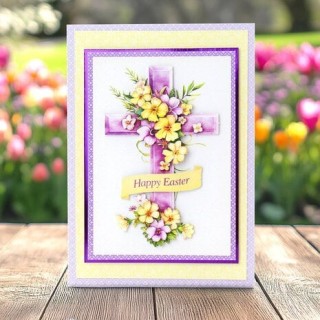 (11-DCD724)Katy Sue Designs Lilac Floral Cross 3D Die-Cut Decoupage (3pcs)