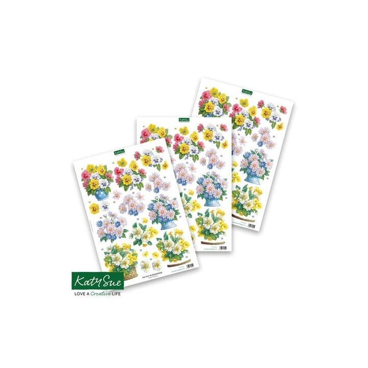 (11-DCD505)Katy Sue Designs Pots of Flowers 3D Die-Cut Decoupage (3pcs)
