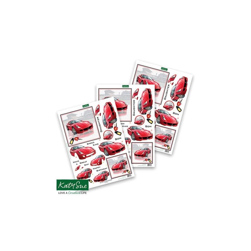(11-DCD648)Katy Sue Designs Red Racer 3D Die-Cut Decoupage (3pcs)