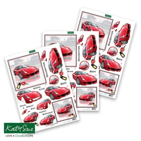 (11-DCD648)Katy Sue Designs Red Racer 3D Die-Cut Decoupage (3pcs)