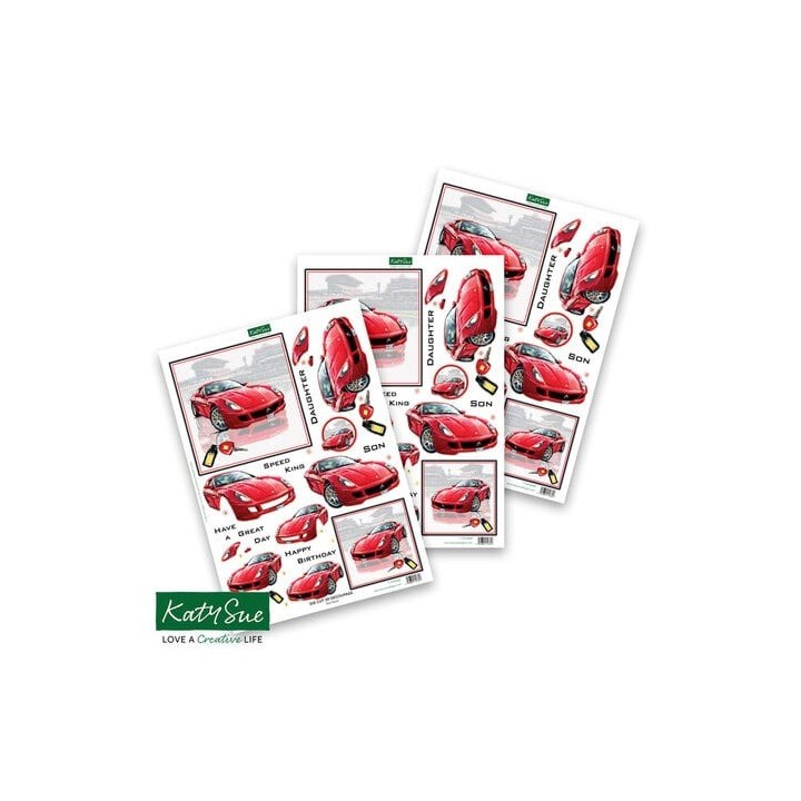 (11-DCD648)Katy Sue Designs Red Racer 3D Die-Cut Decoupage (3pcs)