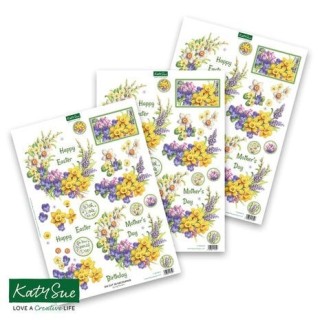(11-DCD610)Katy Sue Designs Spring Flowers 3D Die-Cut Decoupage (3pcs)