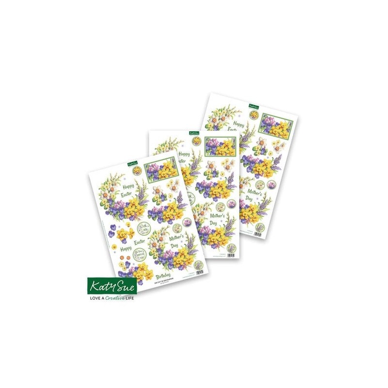 (11-DCD610)Katy Sue Designs Spring Flowers 3D Die-Cut Decoupage (3pcs)