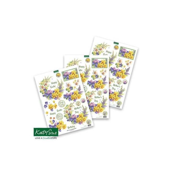 (11-DCD610)Katy Sue Designs Spring Flowers 3D Die-Cut Decoupage (3pcs)