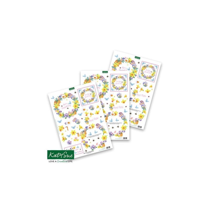 (11-DCD643)Katy Sue Designs Spring Wreath 3D Die-Cut Decoupage (3pcs)