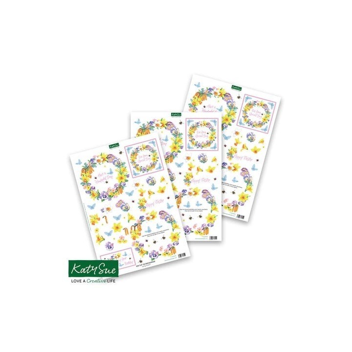 (11-DCD643)Katy Sue Designs Spring Wreath 3D Die-Cut Decoupage (3pcs)