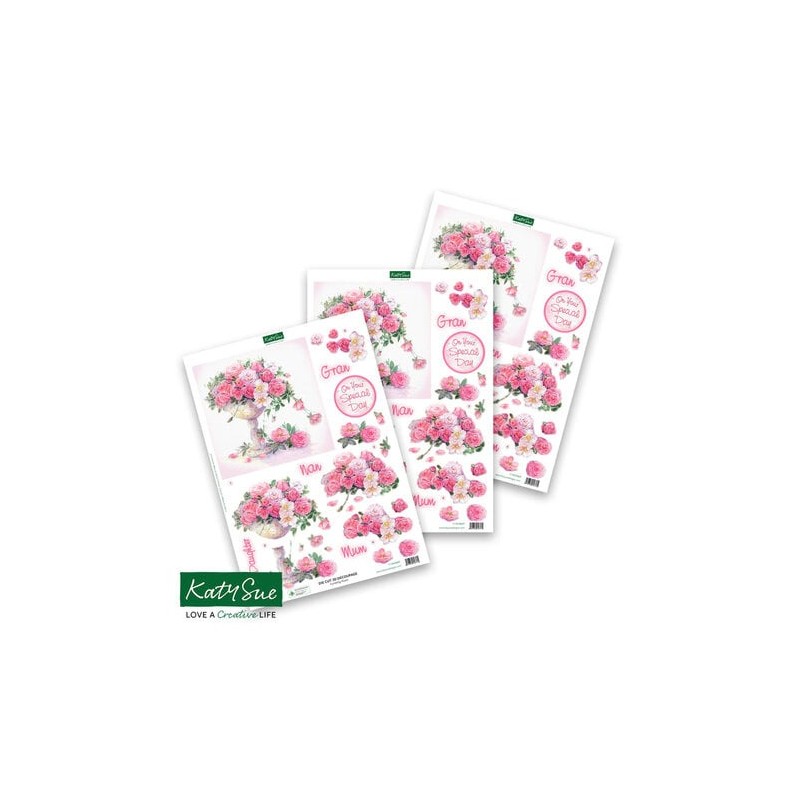 (11-DCD607)Katy Sue Designs Tumbling Roses 3D Die-Cut Decoupage (3pcs)