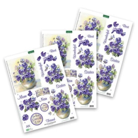 (11-DCD608)Katy Sue Designs Vases of Pansies 3D Die-Cut Decoupage (3pcs)