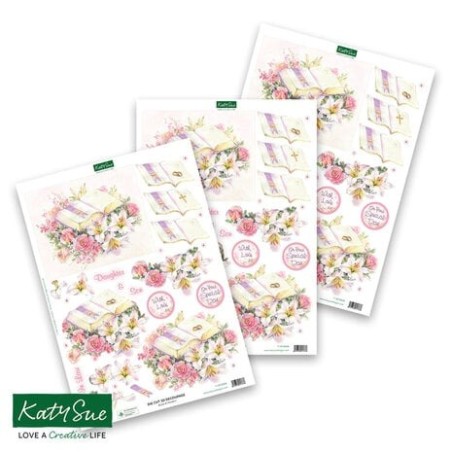 (11-DCD606)Katy Sue Designs Wedding Book & Flowers 3D Die-Cut Decoupage (3pcs)