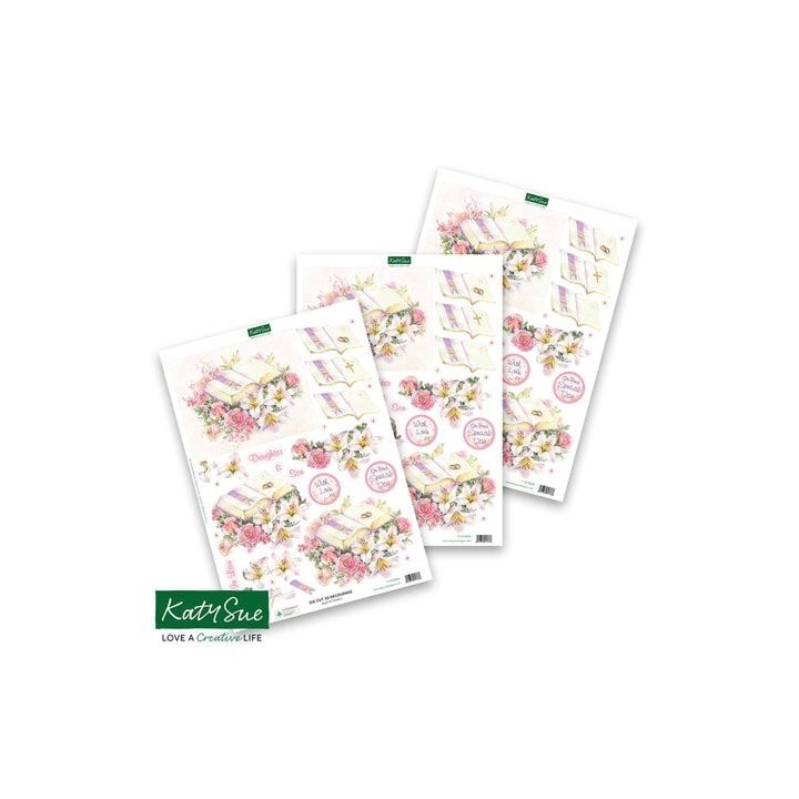 (11-DCD606)Katy Sue Designs Wedding Book & Flowers 3D Die-Cut Decoupage (3pcs)