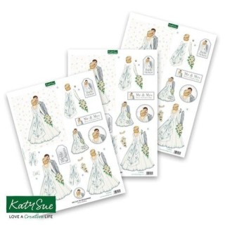 (11-DCD531)Katy Sue Designs White Wedding 3D Die-Cut Decoupage (3pcs)