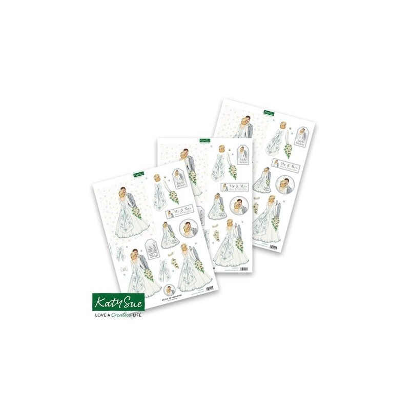 (11-DCD531)Katy Sue Designs White Wedding 3D Die-Cut Decoupage (3pcs)