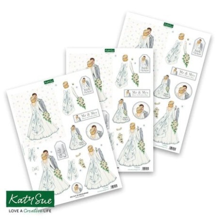 (11-DCD531)Katy Sue Designs White Wedding 3D Die-Cut Decoupage (3pcs)