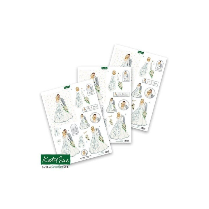 (11-DCD531)Katy Sue Designs White Wedding 3D Die-Cut Decoupage (3pcs)