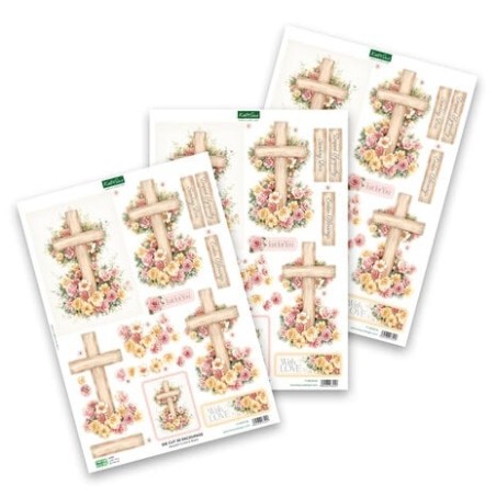 (11-DCD726)Katy Sue Designs Wooden Cross & Roses 3D Die-Cut Decoupage (3pcs)
