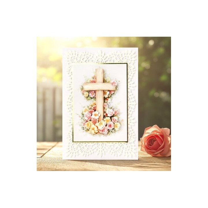 (11-DCD726)Katy Sue Designs Wooden Cross & Roses 3D Die-Cut Decoupage (3pcs)