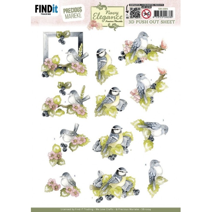 (SB11004)3D Pushout Sheet - Precious Marieke- Navy Elegance - Blue Birds