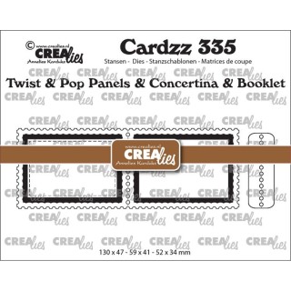 (CLCZ335)Crealies Cardzz dies no. 335, Twist & Pop A7, Panels & Concertino & Booklet Postage Stamp