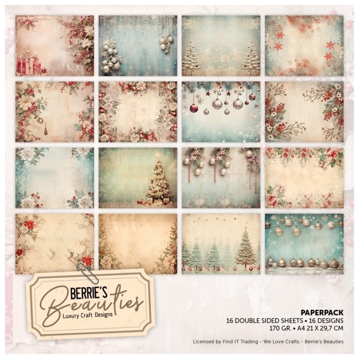 (BBPPA410016)Paperpack - Berries Beauties - Shabby Chic Christmas - A4