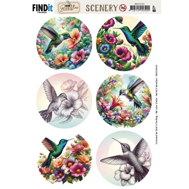 (BBSC10101)Scenery Push out - Berries Beauties - Colorful Hummingbirds - Round