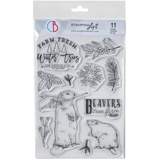 (PS8020)Ciao Bella Forest Tales 6x8 Inch Clear Stamps Beavers Tree Farm