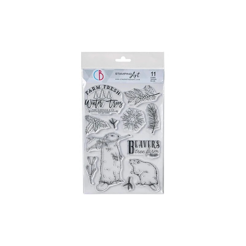 (PS8020)Ciao Bella Forest Tales 6x8 Inch Clear Stamps Beavers Tree Farm