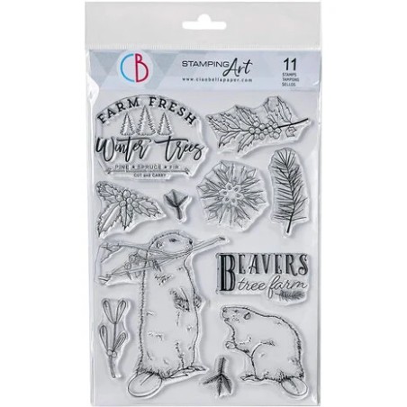 (PS8020)Ciao Bella Forest Tales 6x8 Inch Clear Stamps Beavers Tree Farm