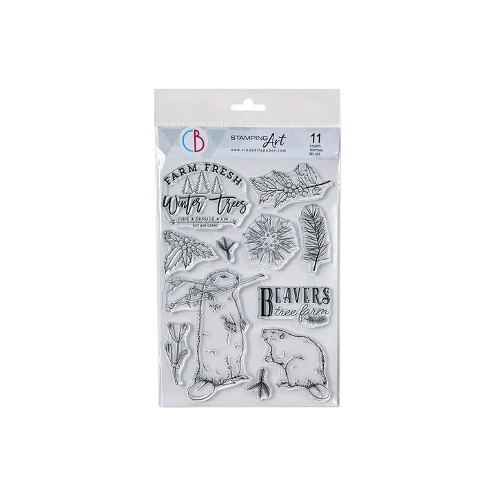 (PS8020)Ciao Bella Forest Tales 6x8 Inch Clear Stamps Beavers Tree Farm