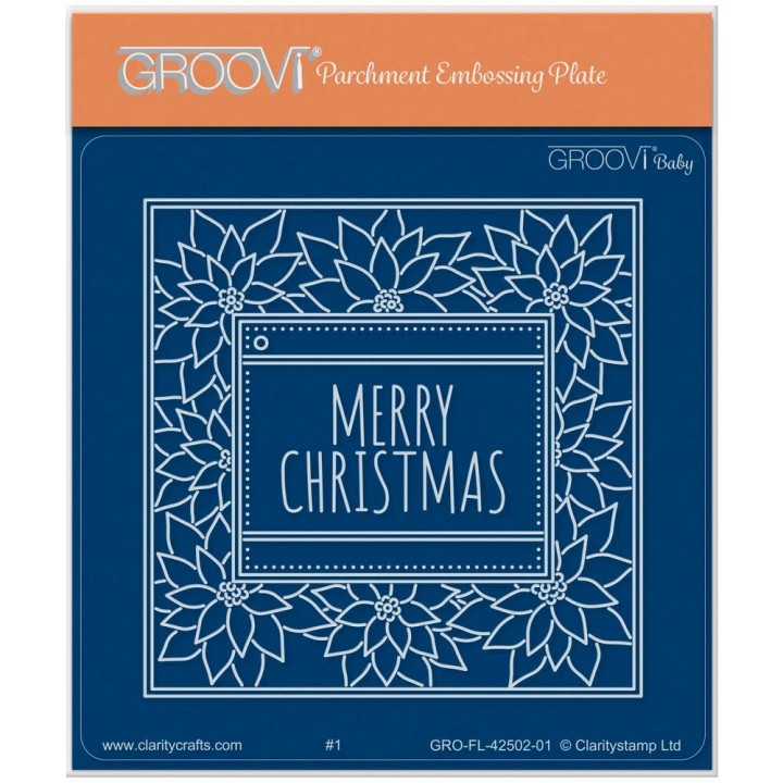 (GRO-FL-42502-01)Groovi® Baby plate A6 Festive Frame & Sentiments - Merry Christmas Poinsettia