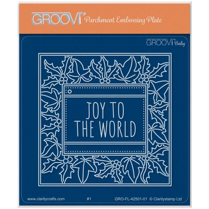 (GRO-FL-42501-01)Groovi® Baby plate A6 Festive Frame & Sentiments - Joy to the World Holly & Ivy