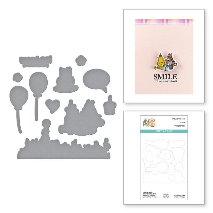 (S4-1479)Spellbinders Say Cheese Classic Pooh Birthday Etched Dies Make A Wish!