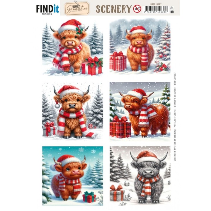 (BBSC10107)Scenery Push out - Berries Beauties - Festive Cows - Square